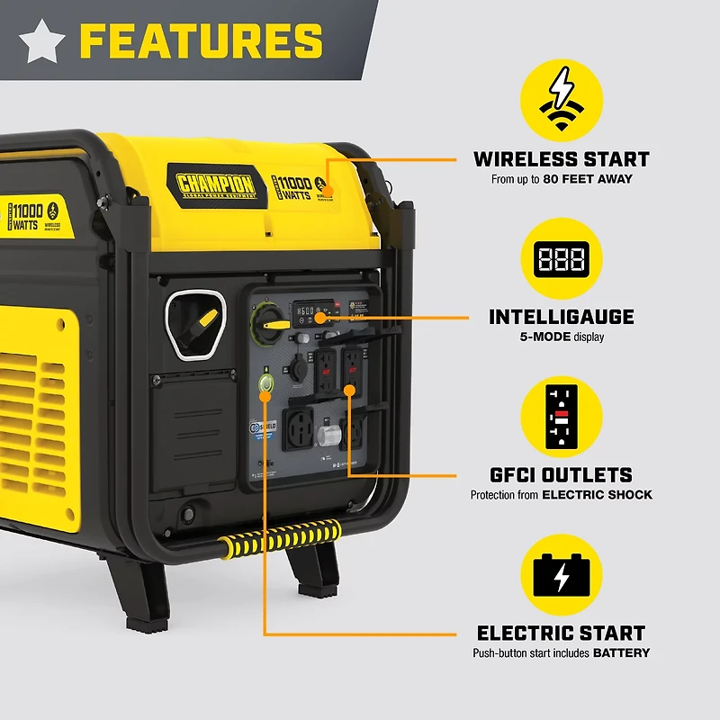 Champion Power Equipment 11,000W Wireless Remote Start Home Backup Inverter Generator