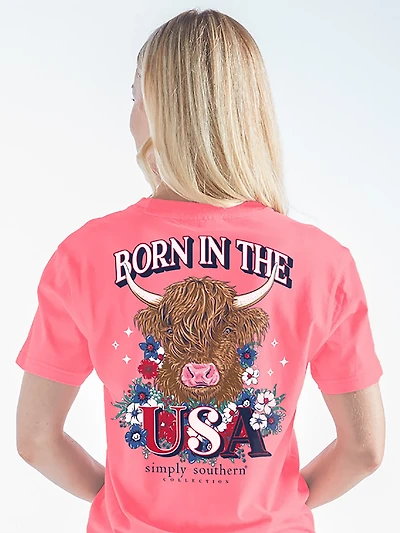 Simply Southern Women's Born the USA Short Sleeve T-shirt