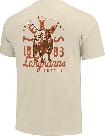 Image One Men's Texas Longhorns Mascot Overlay Double Sided Short Sleeve T-shirt