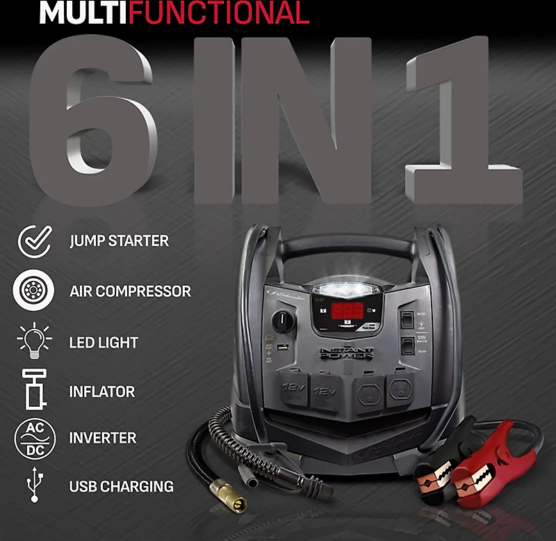 Schumacher SJ1427 1,500 Peak Amp Portable 6-in-1 Power Jump Starter