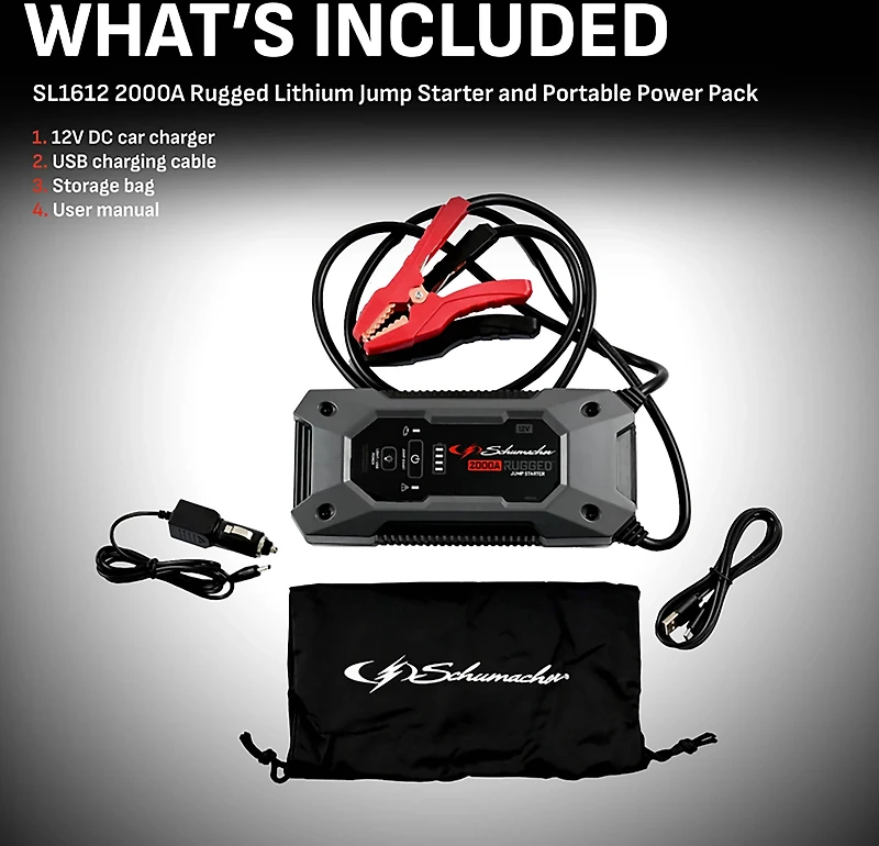 Schumacher Rugged SL1612 2,000 Peak Amp Lithium Ion Jump Starter