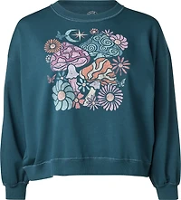 Live Outside the Limits Women's Trippy Mushrooms Graphic Crew Fleece Shirt