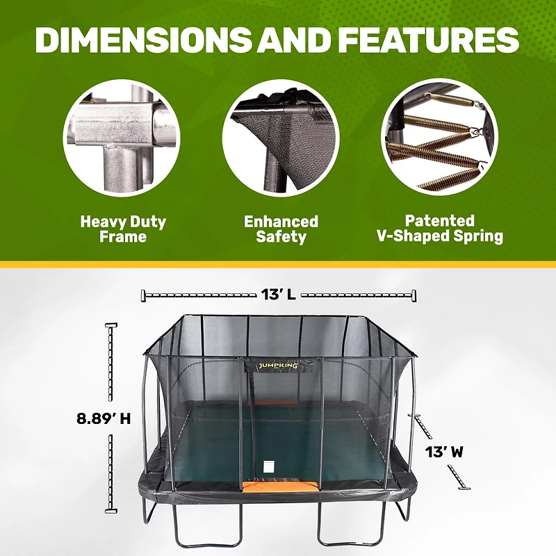 Jumpking 13 ft x 13 ft Square High-End Trampoline