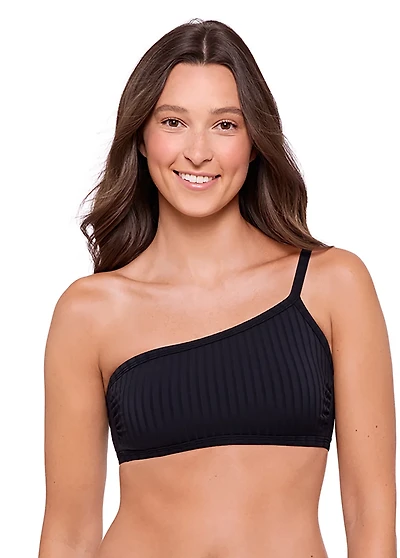 O'Rageous Juniors' Satin Rib Adjustable One Shoulder Bralette Swim Top