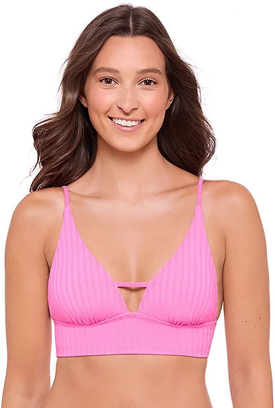 O'Rageous Juniors' Satin Rib Front Tab Midkini Bralette Swim Top