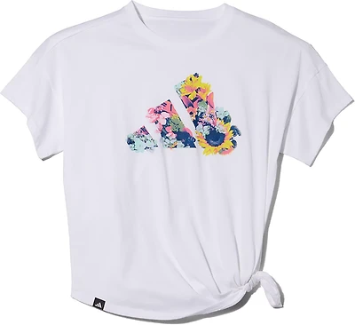 adidas Girls' Tie Front Flower 3-Bar Graphic T-shirt