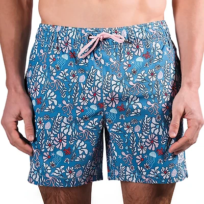 Beach Bros Men's Floral Octopus Swim Trunk Shorts 6.5 in