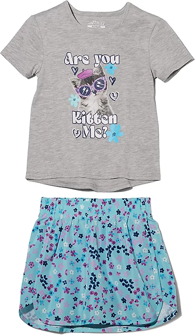 BCG Girls' (4-6X) Kitten Me Shirt and Woven Floral Skort Set