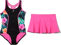 Gerry Girls' Botany Print Side 1-Piece with Swim Skirt