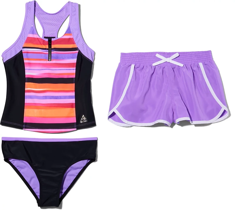 Gerry Girls' Terrace Zip Front 3-Piece Tankini Swim Set