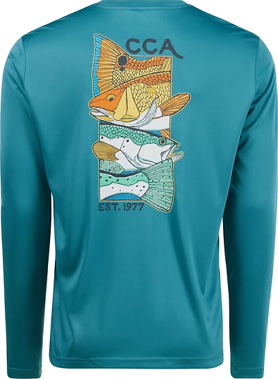 CCA Men's Red and Sea Trout Box Long Sleeve Performance T-shirt