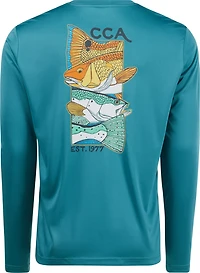 CCA Men's Red and Sea Trout Box Long Sleeve Performance T-shirt