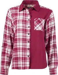Magellan Outdoors Women's Willow Creek Mixed Media Plaid Long Sleeve Blouse