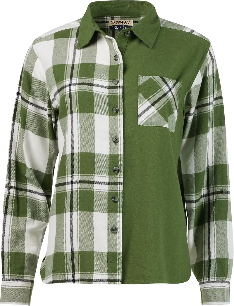 Magellan Outdoors Women's Willow Creek Mixed Media Plaid Long Sleeve Blouse