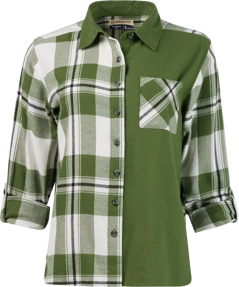 Magellan Outdoors Women's Willow Creek Mixed Media Plaid Long Sleeve Blouse