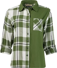 Magellan Outdoors Women's Willow Creek Mixed Media Plaid Long Sleeve Blouse