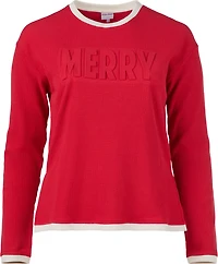 Jadelynn Brooke Women's Embossed Effortless Long Sleeve Crew Graphic Pullover