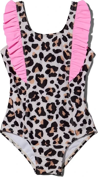 O'Rageous Girls' 4-7 Spotty Leopard 1-Piece U-Back Swimsuit