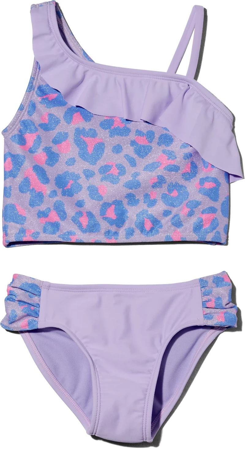 O'Rageous Girls' 4-6X Spotty Leopard One Shoulder 2-Piece Midkini Swim Set