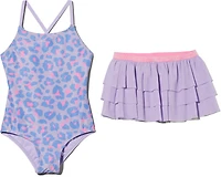 O'Rageous Girls' 4-6X Spotty Leopard 1-Piece Swimsuit Skirt Set