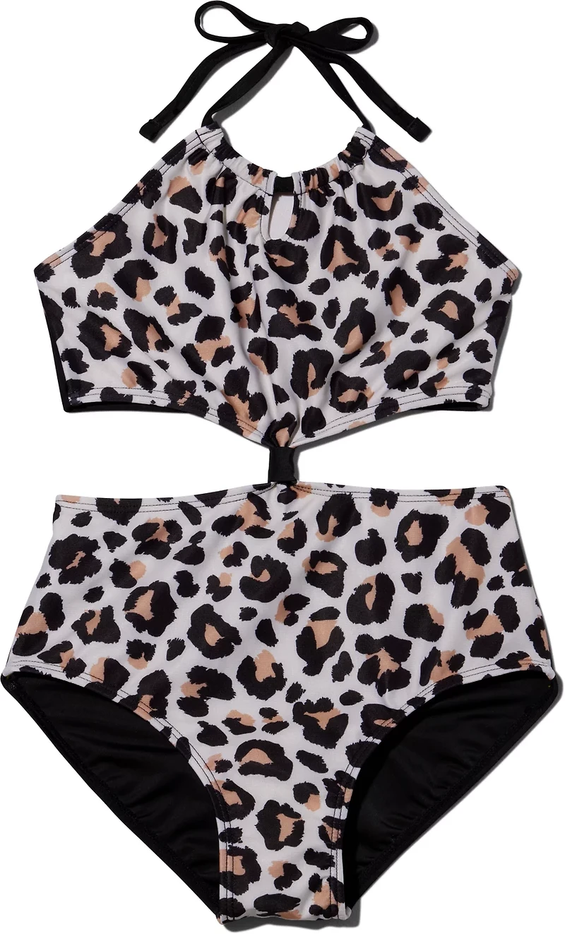 O'Rageous Girls' Spotty Leopard Keyhole One-Piece Swimsuit