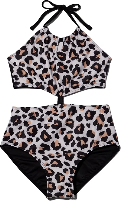 O'Rageous Girls' Spotty Leopard Keyhole One-Piece Swimsuit