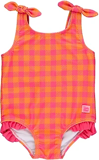 RuffleButts Girls' Gingham Tie Shoulder One-Piece Swimsuit