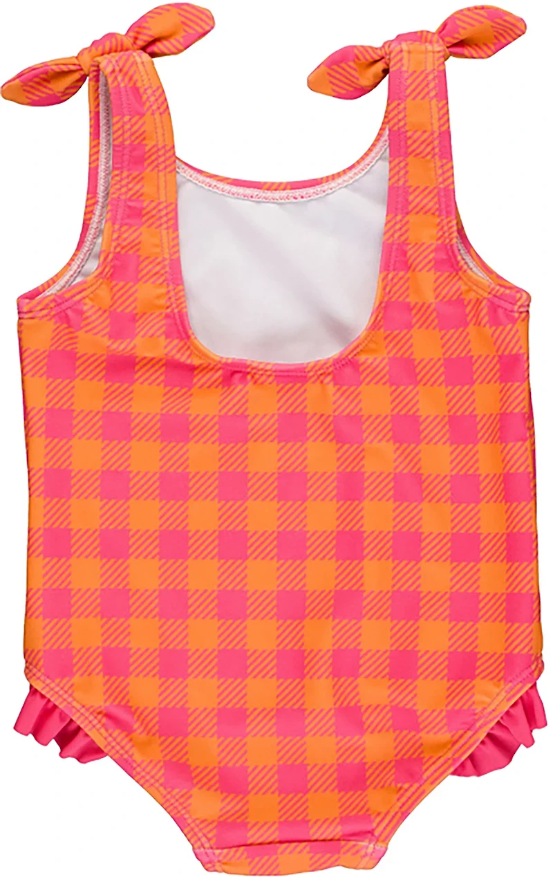RuffleButts Girls' Gingham Tie Shoulder One-Piece Swimsuit