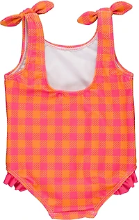 RuffleButts Girls' Gingham Tie Shoulder One-Piece Swimsuit