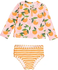 RuffleButts Girls' Long Sleeve Zipper Rash Guard Set