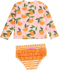 RuffleButts Girls' Long Sleeve Zipper Rash Guard Set