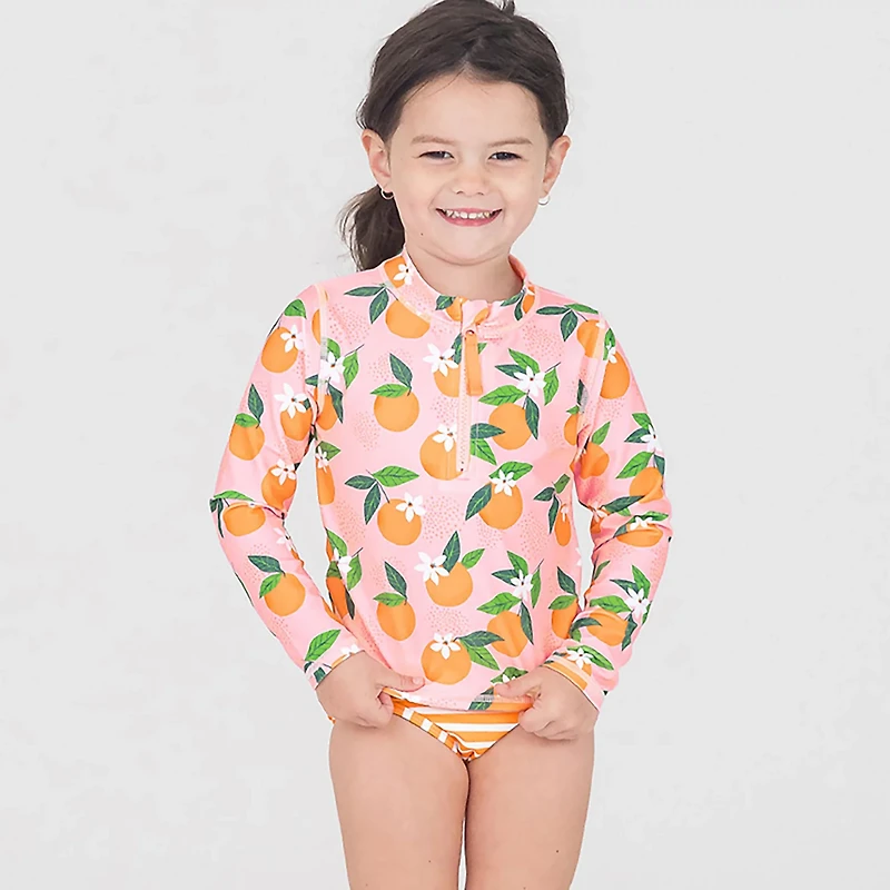 RuffleButts Girls' Long Sleeve Zipper Rash Guard Set