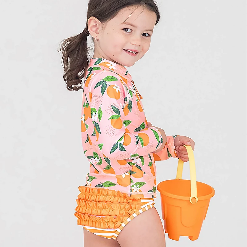 RuffleButts Girls' Long Sleeve Zipper Rash Guard Set