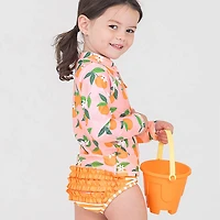 RuffleButts Girls' Long Sleeve Zipper Rash Guard Set