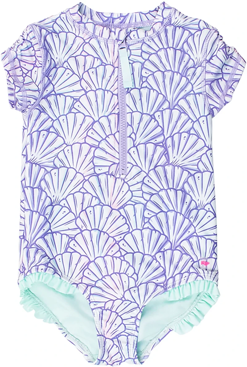 RuffleButts Girls' 4-7 Magical Mermaid Short Sleeve Rash Guard