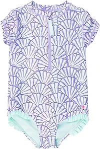 RuffleButts Girls' 4-7 Magical Mermaid Short Sleeve Rash Guard