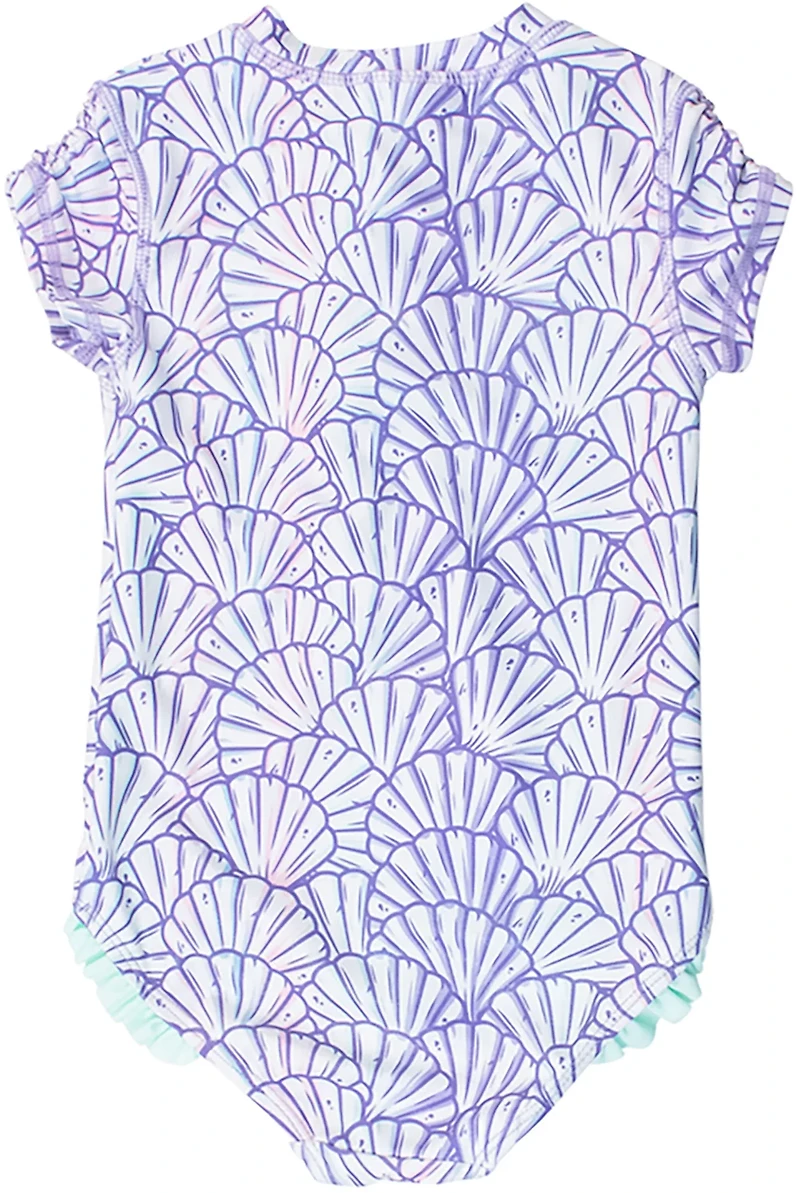 RuffleButts Girls' 4-7 Magical Mermaid Short Sleeve Rash Guard