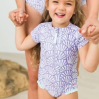 RuffleButts Girls' 4-7 Magical Mermaid Short Sleeve Rash Guard