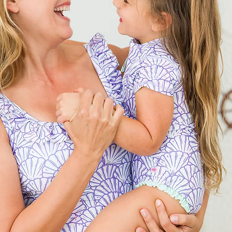 RuffleButts Girls' 4-7 Magical Mermaid Short Sleeve Rash Guard