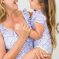 RuffleButts Girls' 4-7 Magical Mermaid Short Sleeve Rash Guard