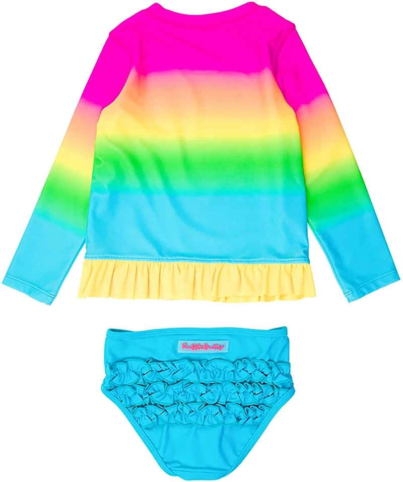 RuffleButts Girls' 4-7 Neon Sunset Long Sleeve Bikini Rash Guard