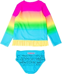 RuffleButts Girls' 4-7 Neon Sunset Long Sleeve Bikini Rash Guard