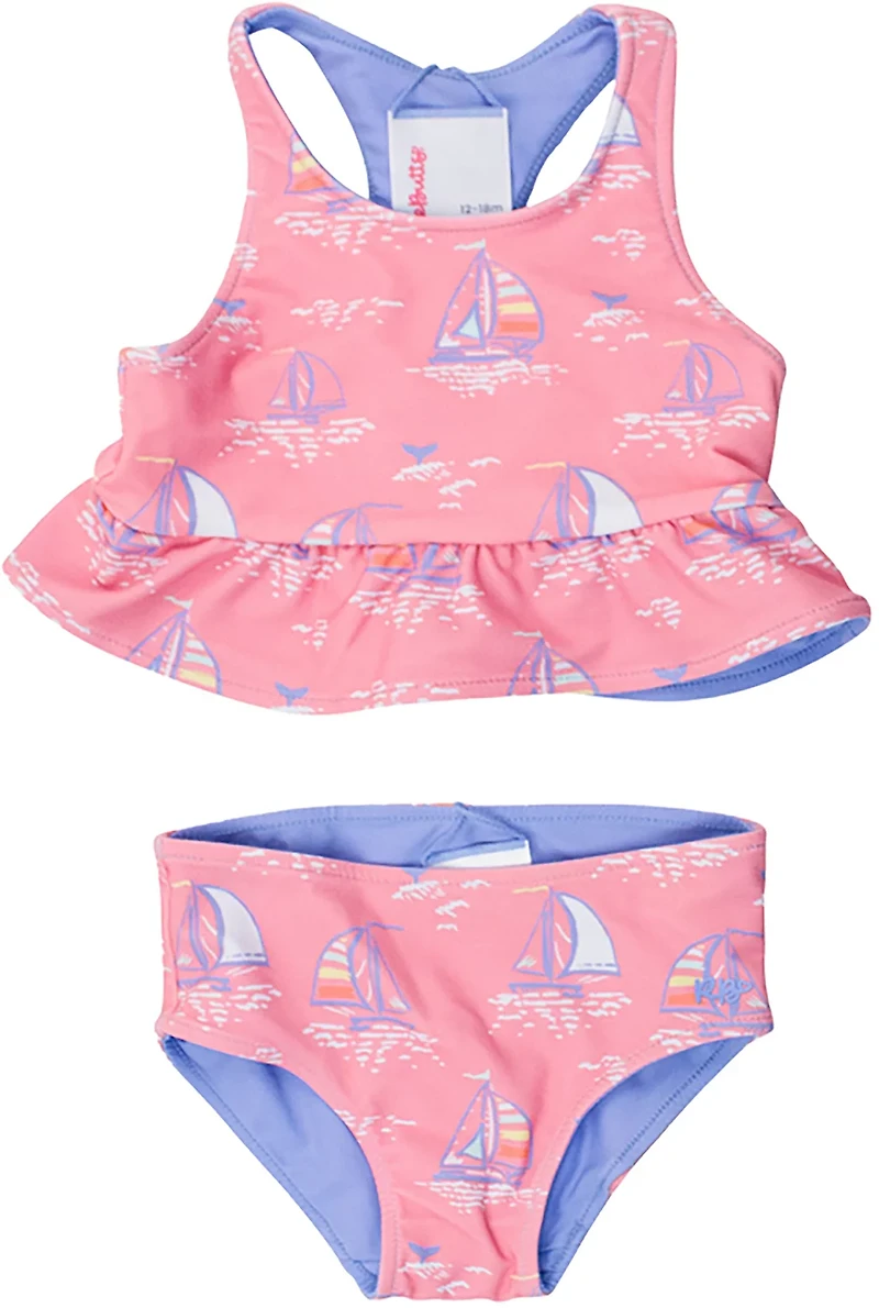 RuffleButts Girls' 4-7 Pink Seas the Day Reversible Peplum Tankini