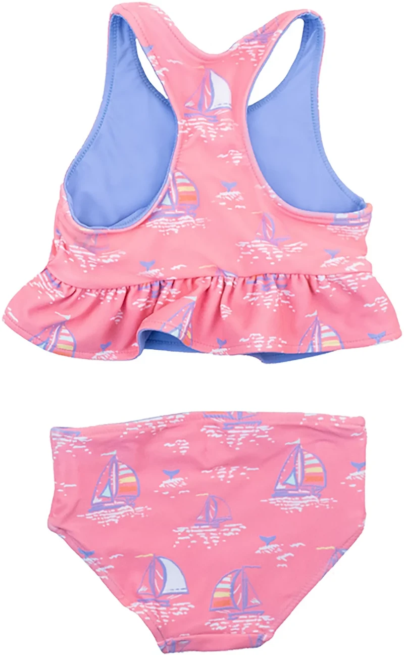 RuffleButts Girls' 4-7 Pink Seas the Day Reversible Peplum Tankini