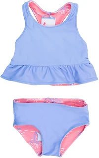 RuffleButts Girls' 4-7 Pink Seas the Day Reversible Peplum Tankini