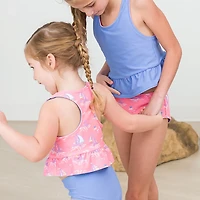 RuffleButts Girls' 4-7 Pink Seas the Day Reversible Peplum Tankini