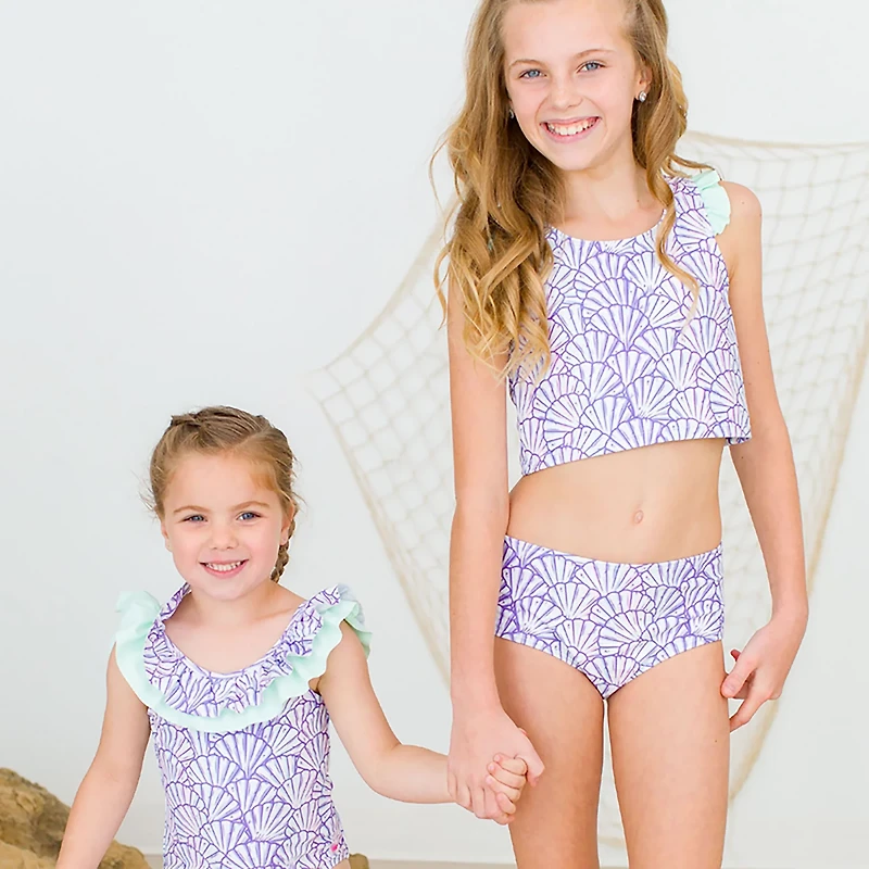 RuffleButts Girls' 4-7 Magical Mermaid Racerback Flutter Tankini