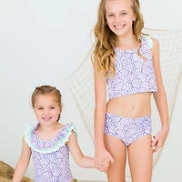 RuffleButts Girls' 4-7 Magical Mermaid Racerback Flutter Tankini