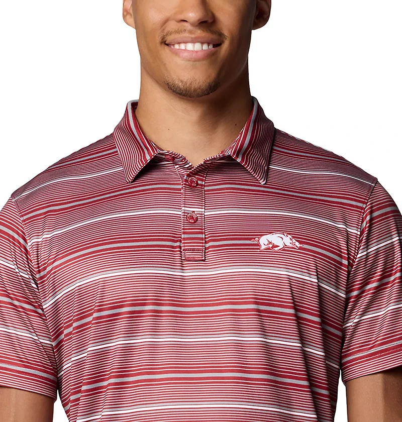 Columbia Arkansas Razorbacks PFG Super Terminal Tackle Omni-Shade Stripe Polo
