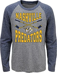 Outerstuff Boys' Nashville Predators Cross Stick Tri-Blend Raglan Long Sleeve Graphic T-shirt